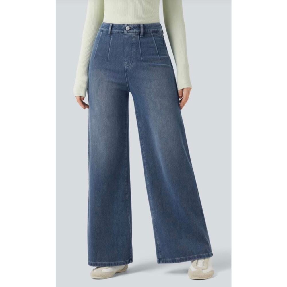 Halara Flex High Waisted Tummy Control Wide Leg Casual Jeans Pocket 3X New